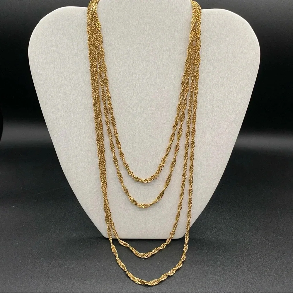 Sparkly Gold Tone Multilayered Necklace - Picture 1 of 9